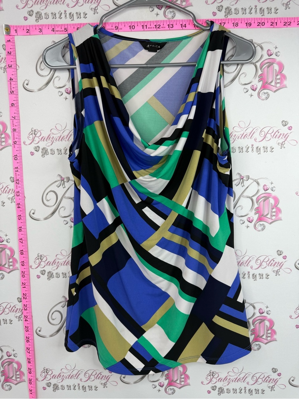 Jessica tank top Geometric Print Sleeveless Tank Top in Blue Green, White, Black